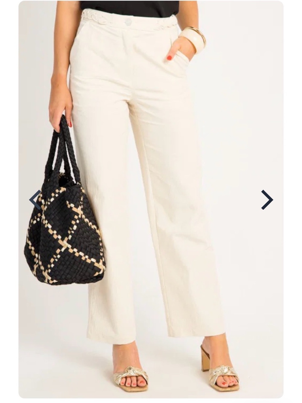 Cream braided waste pants